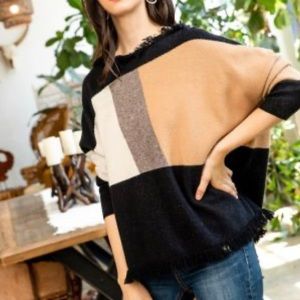 THML Color-block Fringe Detail Dropped Shoulder Pullover Sweater Size Large